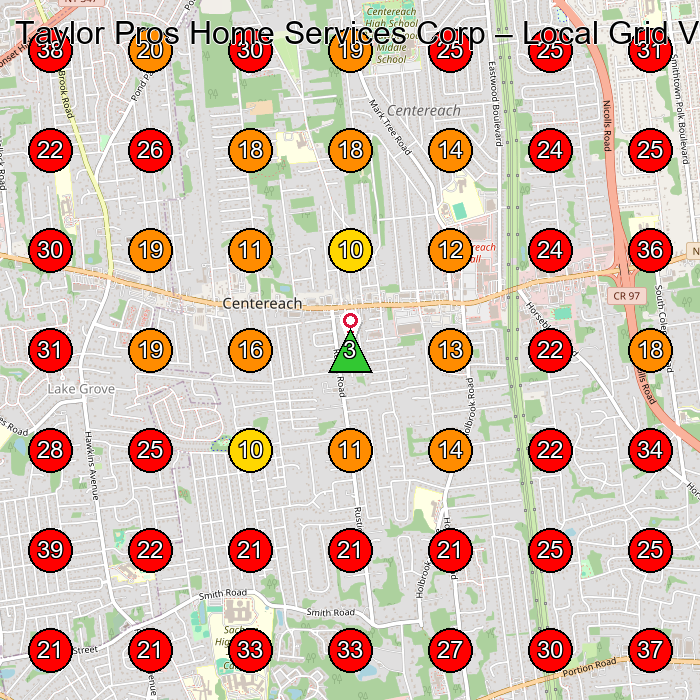 Taylor Pros Home Services Corp GeoGrid visibility map for Hvac Contractor in Stony Brook